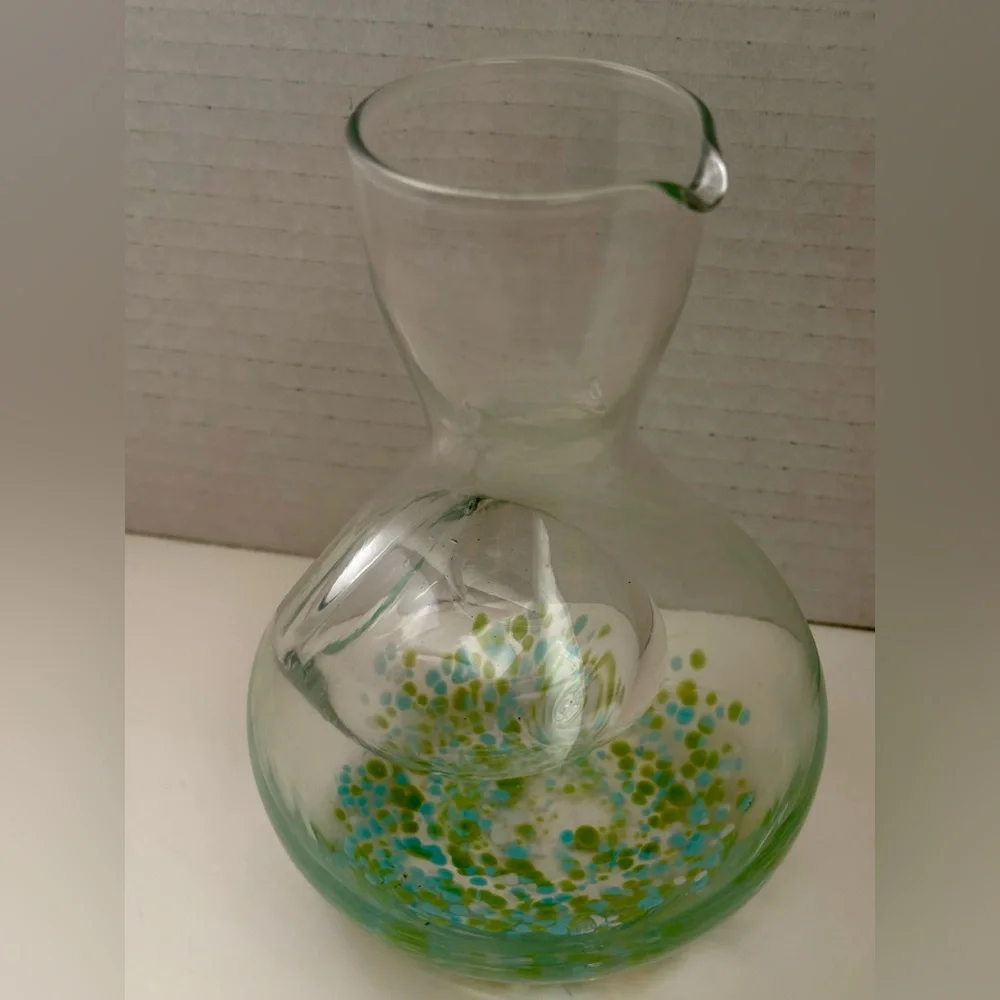 Handblown glass sake decanter with an ice pocket, also known as a tokuri.